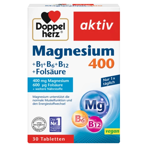 Abbildung der Produktverpackung Doppelherz aktiv Magnesium 400 Frontansicht